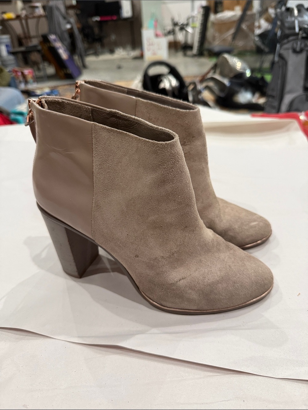 Ted Baker London Taupe to grey Suede & Leather Ankle Booties with Block Heel